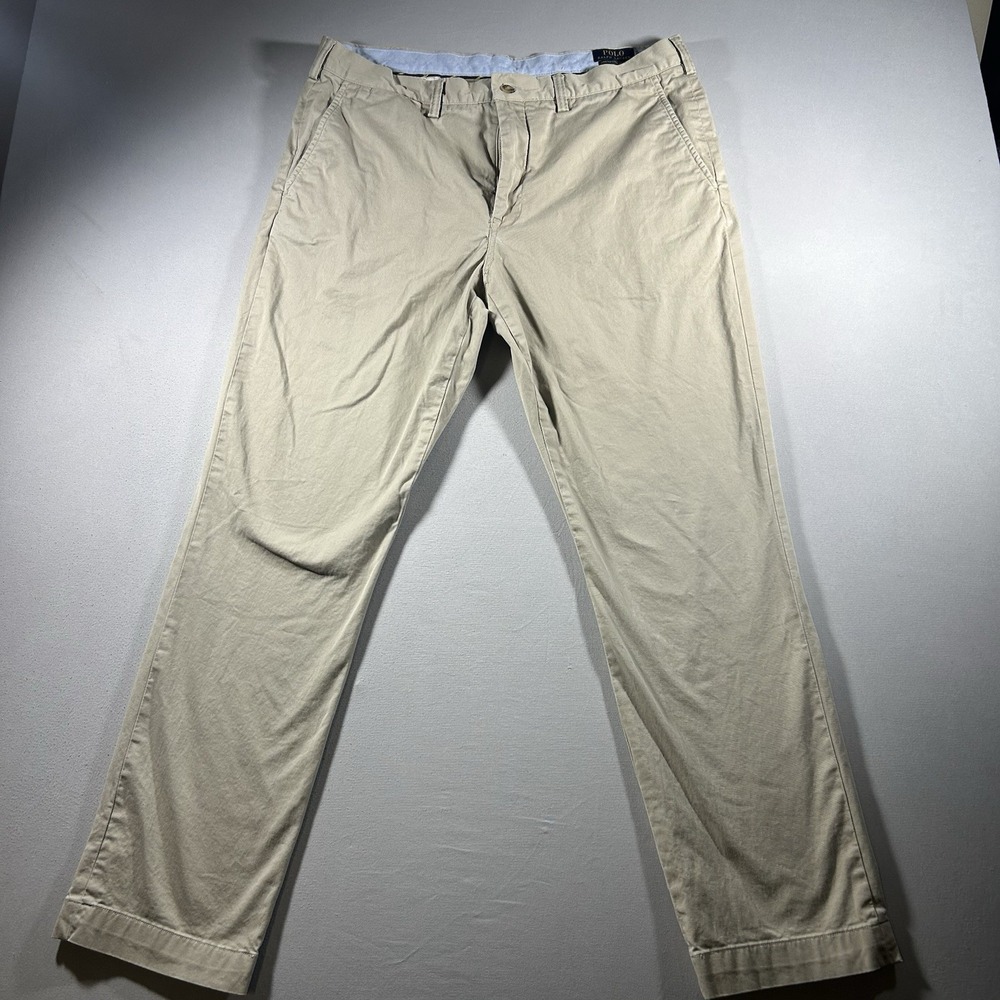 Mens Polo Ralph Lauren Chino Pants Khaki Stretch Straight Fit 38x32
